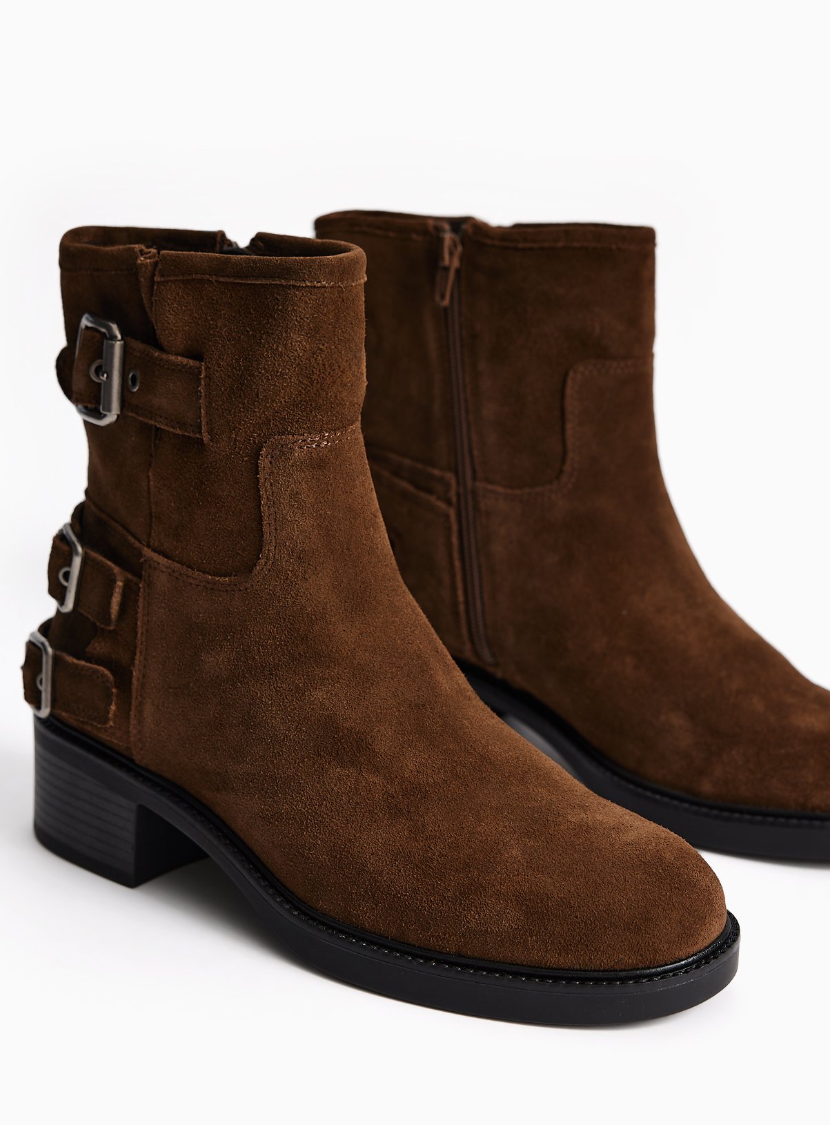 Brown Mid Height Suede Biker Boots 4 - Image 2 thumbnail